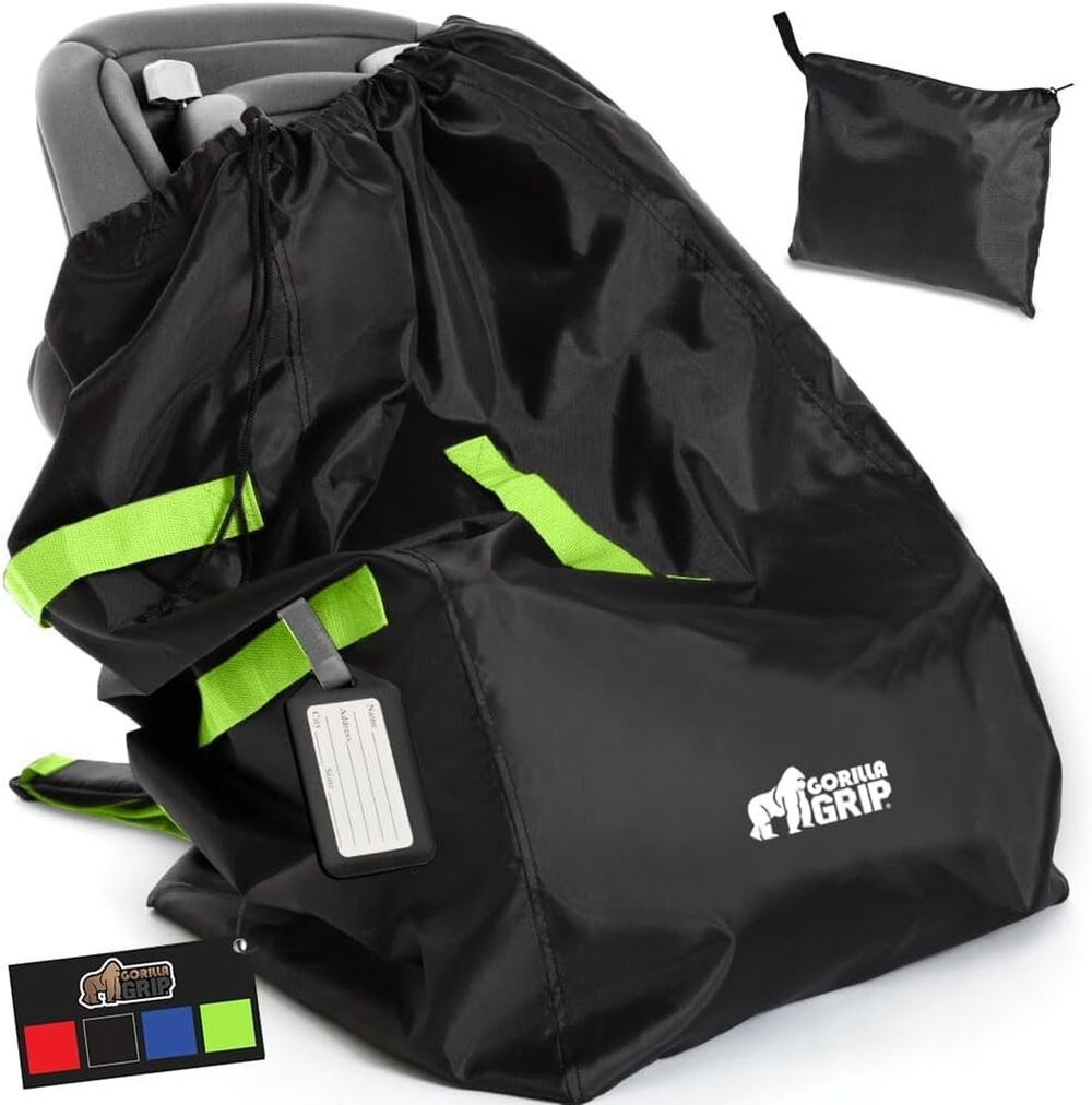 GORILLA GRIP Car Seat Travel Bag W/Padded Straps, Black/Fluorescent